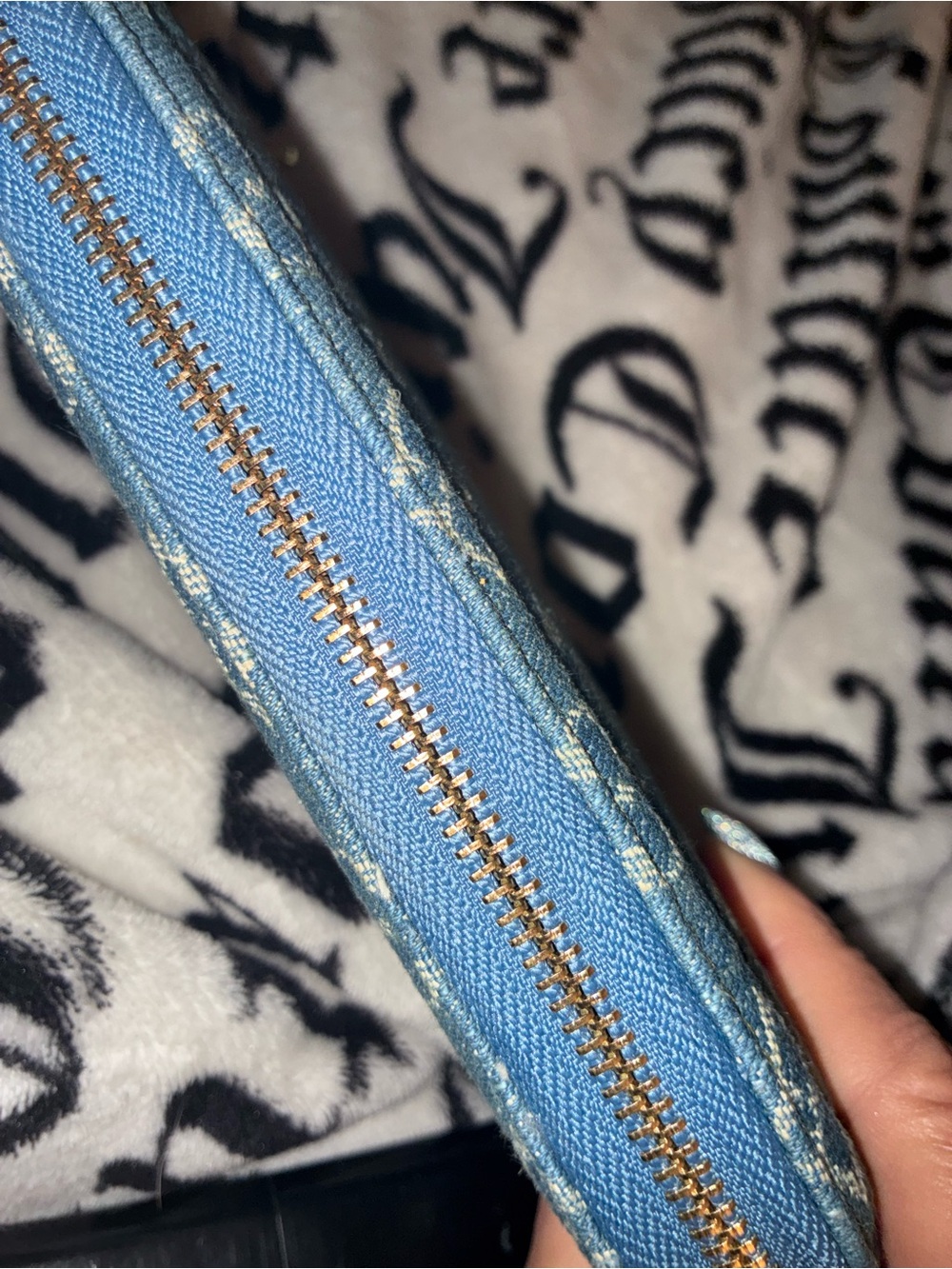 Blue Denim Monogram Zip Wallet with Gold-Tone Pull LV - Picture 3 of 8